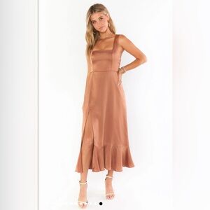 NWOT- Show me your Mumu Claire Midi Dress in Copper‎ Luxe Satin